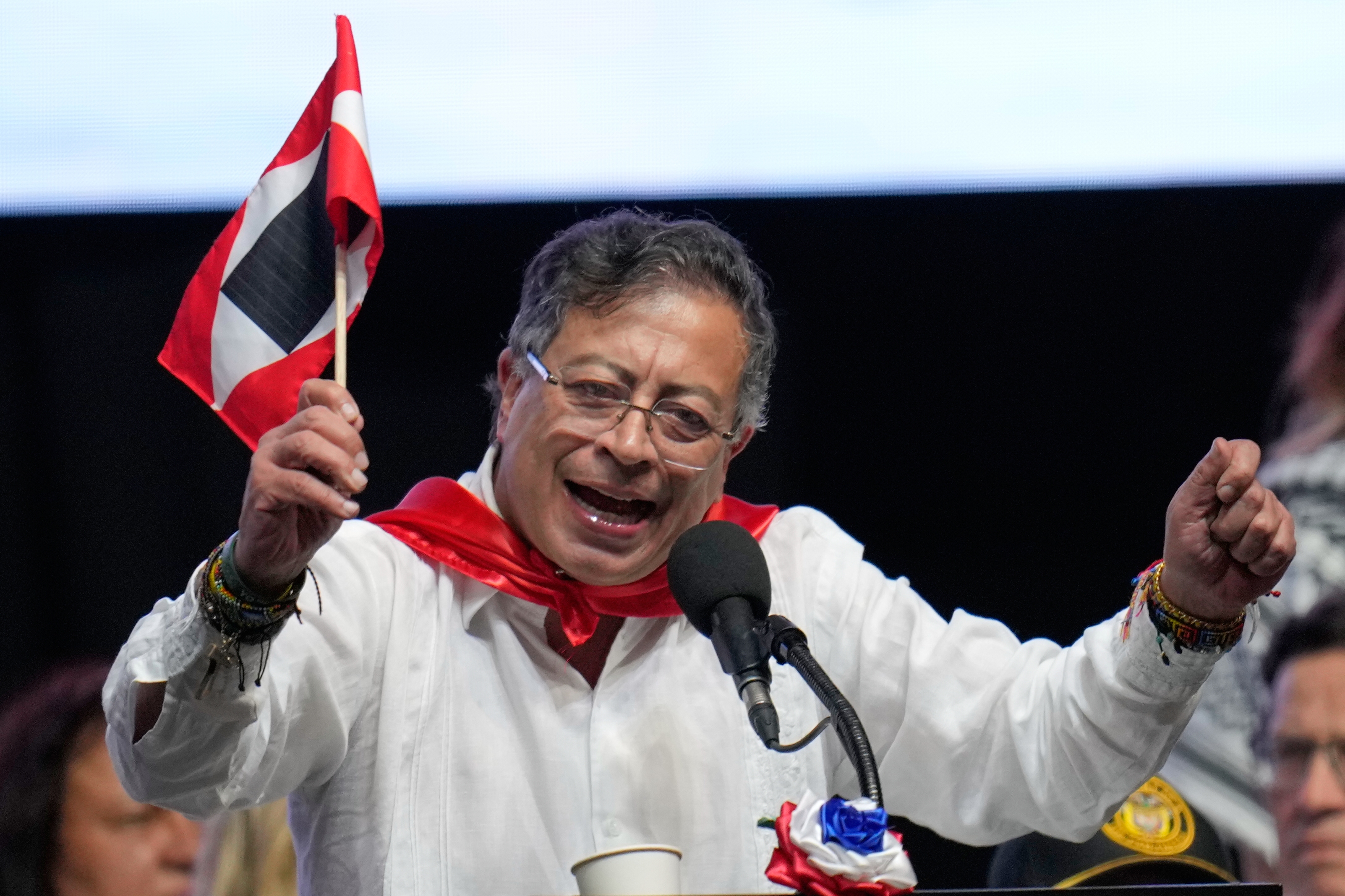 Colombian President Gustavo Petro addresses supporters during a rally in Ibague, Colombia, Oct. 3.